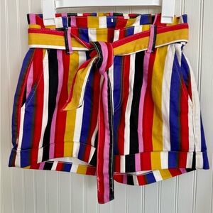 Express Rainbow Striped High Waist Paper Bag Shorts Size 2